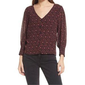 Madewell Orchard Floral Smocked Cuff Resourced Georgette Button-Up Top size 00